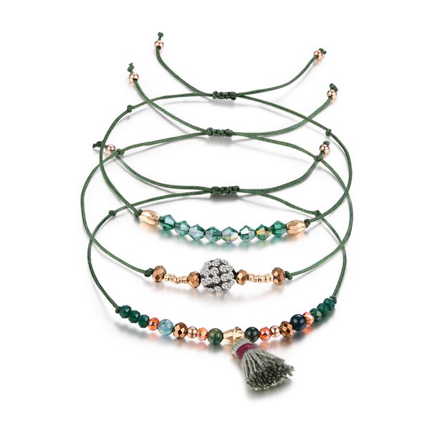 Conjunto de brazalete de pulsera con cuentas de cuerda ajustable hecho a mano para hombres y mujeres de 3 piezas