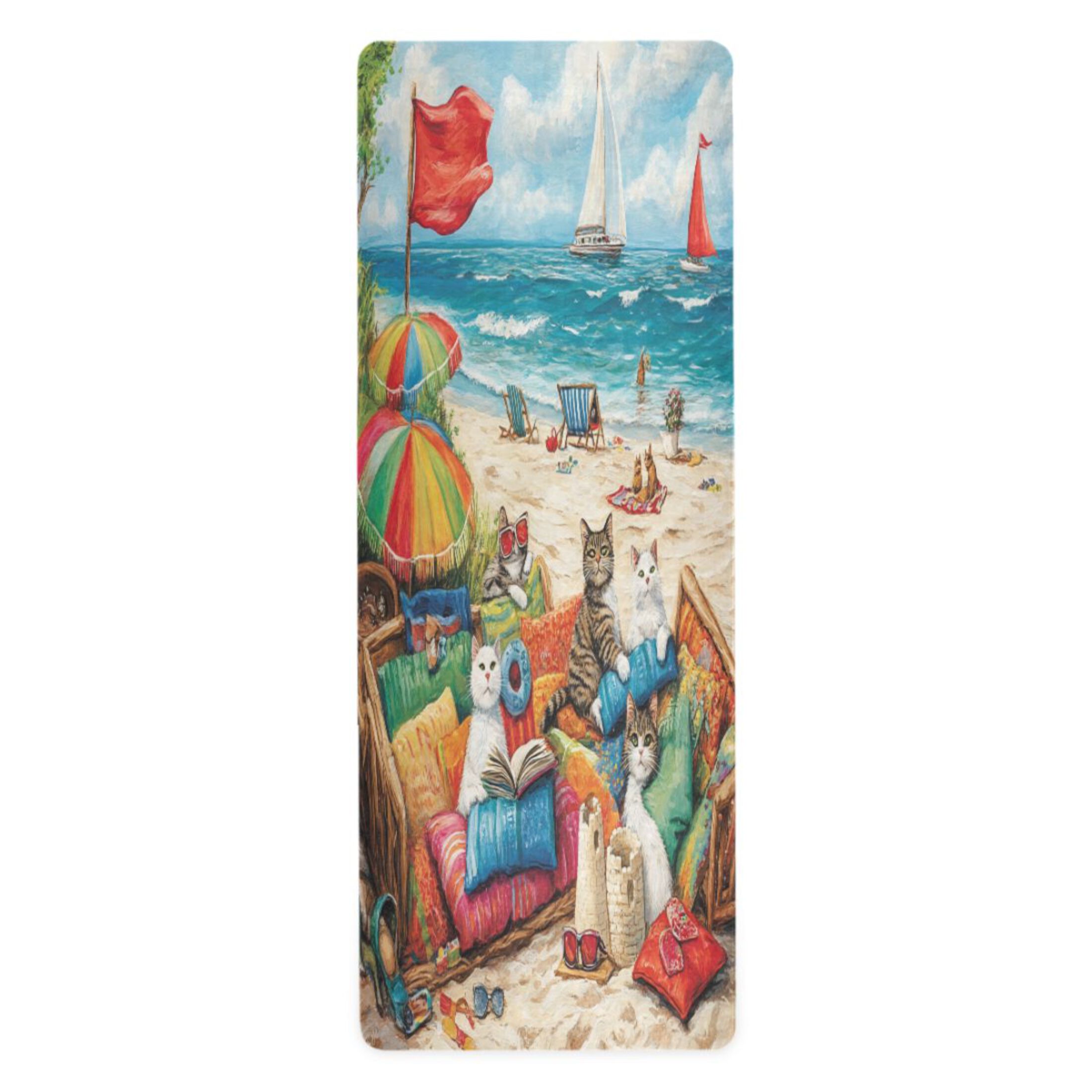 BZSMCE Yoga Mat Women Cats Relaxing on The Beach Fitness Mat