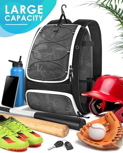 Voylla Baseball Bag, Softball Bag for Baseballgear & T-Ball Bat, Baseball Backpack with Shoes Compartment for Men/Women