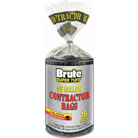 Heavy Duty 2.2 MIL Contractor Bags, Extra Large , Twist Tie Closure, Black, 55 Gallon, 15 Count