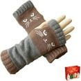 thumbnail image 2 of Women’s Knitted Fingerless Gloves with Cute Cat Embroidery, Warm Cat Embroidery Splicing Knitted Gloves with Thumb Hole, 2 of 9