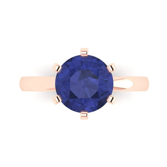 Solitaire Engagement Ring for Women - 3ct Simulated Tanzanite in 18K Rose Gold Promise Ring