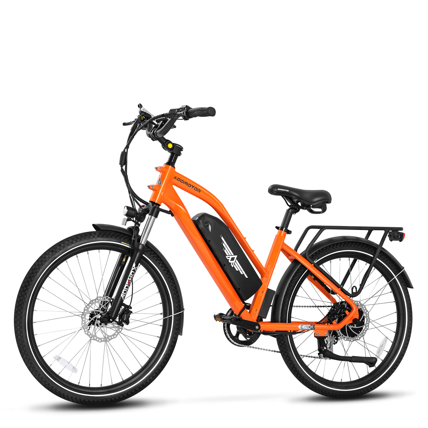 Addmotor Citypro 26inch Electric Bike for Adult, 125 Miles, 500W Commuter City Cruiser Electric Bicycle with 48V 20Ah Battery, Step-Thru Electric Ebike, Shimano 7 Speed, E-43 Orange