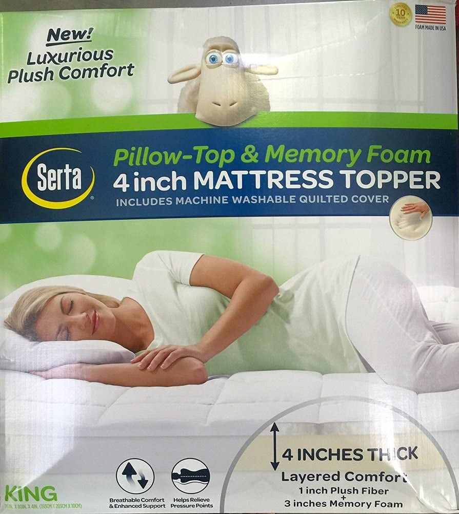 Serta Pillow Top Memory Foam Mattress Topper 4 inch Twin XL 39in x 80in x 4in 
