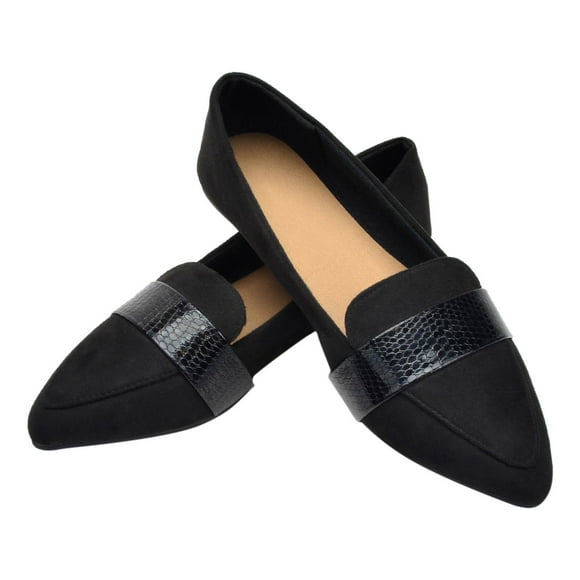hopeusnice Women's Pointed Toe Loafers Slip On Flats Suede Leather Shoes Comfortable Work Wedding Party Dress Shoes Black 40