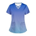 thumbnail image 5 of Rciityk Womens Scrub Tops Summer Causal Gradient Print Nursing Uniform Stretch V Neck Short Sleeve Workwear Blouse with Pockets Blue L, 5 of 5