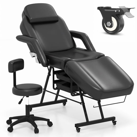COSVALVE Adjustable Massage Table Esthetician Facial Bed Reclining Beauty Tattoo Salon Lash Waxing Spa Treatment with Rolling Stool & Storage Tray(Black)