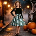 thumbnail image 4 of Girls' Halloween Two Piece Long Sleeve Dress Twisted Tree Bat Print Bow Belt A Line Flowy Skirt Kids Role Play Costume for Girls 5-14Y, Halloween Costumes for Girls Green a 11 Years, 4 of 7