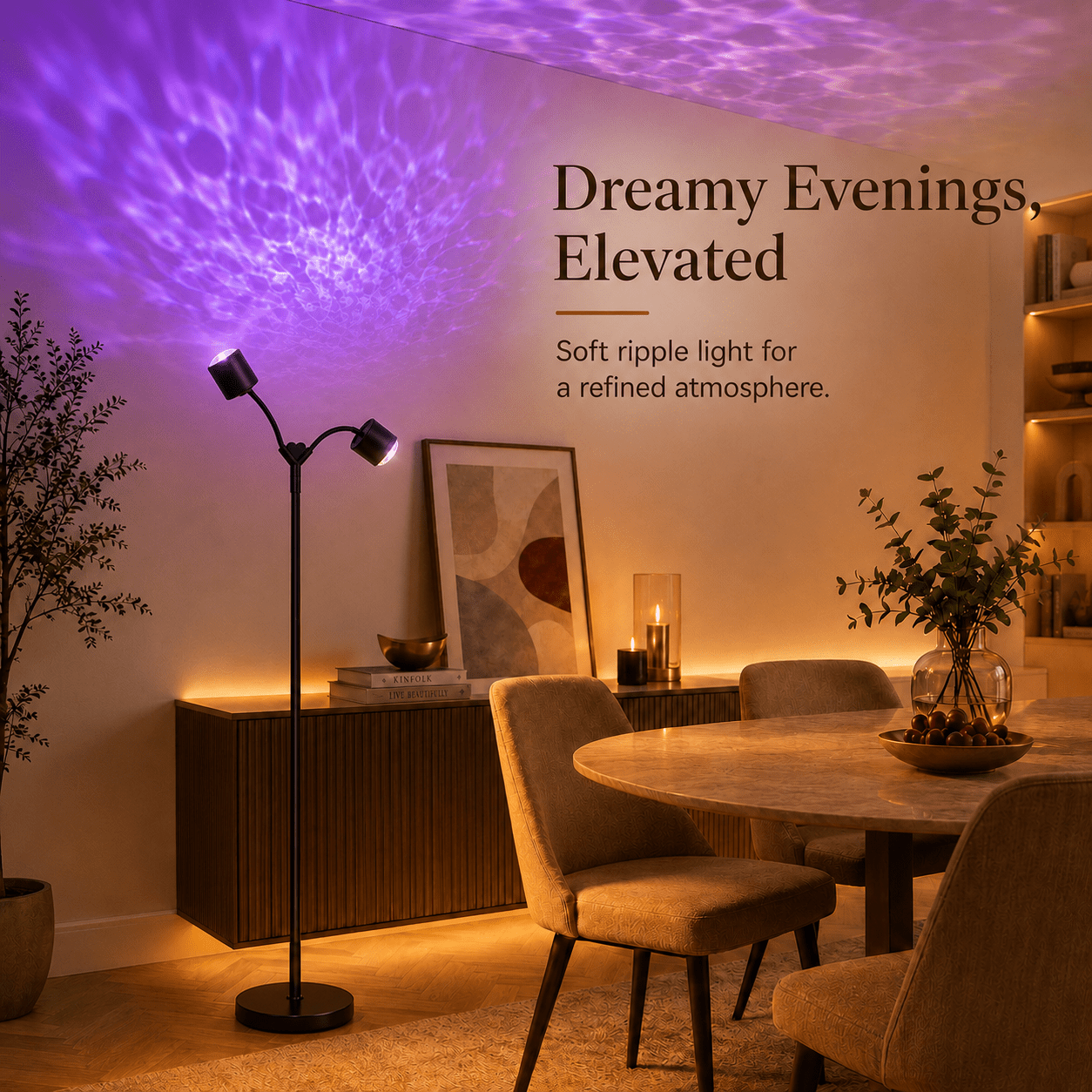 MEHOOM Double-Headed Floor Lamp , 360°Rotating Sunset Lamp Ambiance Comes with 7 Color Swatches, Modern Floor Stand Night Light for Living Rooms, Bedrooms & Offices