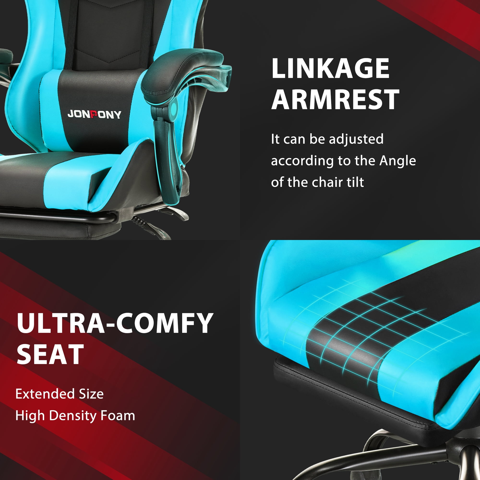 JONPONY Big and Tall 400LBS Gaming Chair, Ergonomic Design, Gamer Chair PU Leather with Footrest and Lumbar Support, High Back Office Chair Support 8 Hours Long Sitting, Computer Chair,Blue