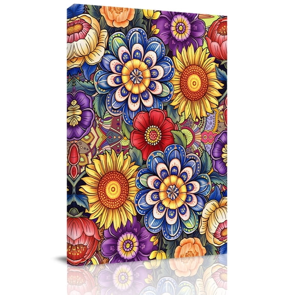 Spring Florals Canvas Wall Art for Living Room, Sunflower Red Purple Flower National Vintage Poster Print Painting for Bedroom Office Home Decoration Wall Pictures Prepare To Hang 12"x12"