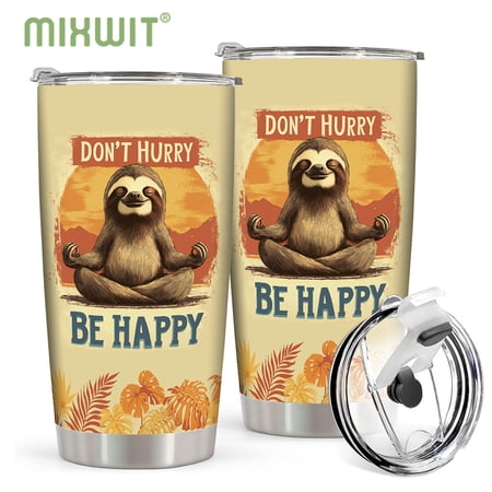 Funny Yoga Sloth Tumbler with Lid 20oz Stainless Steel Insulated Coffee Tumblers Coffee Travel Mug Cup Cute Sloth Gifts for Women Animal Lovers Gifs for Birthday Christmas