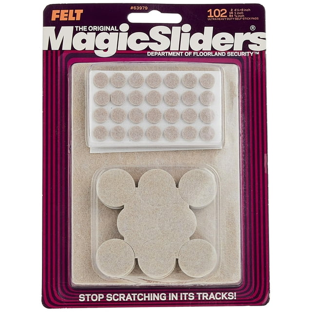 Protectores de piso Magic Sliders 63979 de fieltro ultrarresistente para muebles, 102 unidades