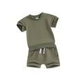 thumbnail image 2 of Musuos Toddler Baby Summer Clothes 6 12 18 24M 3T Solid Color Short Sleeve Round Neck T-Shirt with Shorts 2Pcs Outfit, 2 of 10