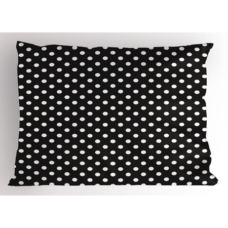 Black and White Pillow Sham Classical Pattern of White Polka Dots on Black Traditional Vintage Design, Decorative Standard King Size Printed Pillowcase, 36 X 20 Inches, Black White, by Ambesonne