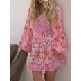 thumbnail image 5 of Yunliwuli Women Long Sleeve Floral Dress Layered Ruffle V Neck Party Mini Dress for Beach Cocktail Club Streetwear, 5 of 10