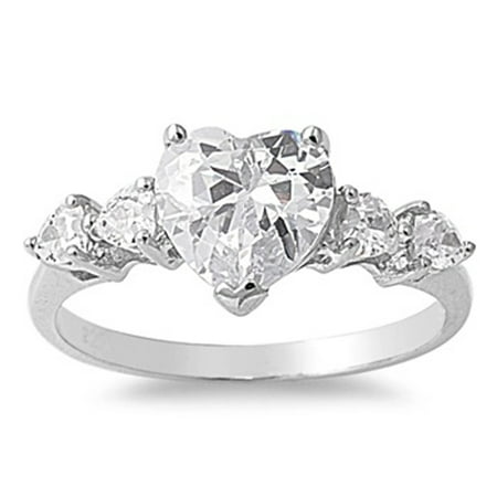 - Sterling Silver Women's Clear CZ Heart Love Promise Ring ( Sizes 5 6 7 8 9 10 ) Band 9mm Rings by Sac Silver (Size 5)