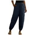 thumbnail image 4 of LNWUY Linen Joggers for Women Loose Drawstring High Waisted Cargo Pants with Pockets Casual Summer Comfy Hiking Pants Blue XL, 4 of 5