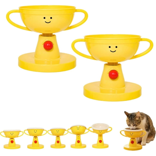 Bol pour Chat Réglable, Plat d'Alimentation Surélevé à 30° avec Support Incliné/bols Empilables/cinq Niveaux de Hauteur Réglables pour Chats et Chatons, Ensemble Ergonomique pour Nourriture et Eau pour Animaux (2 Pcs-ABS)