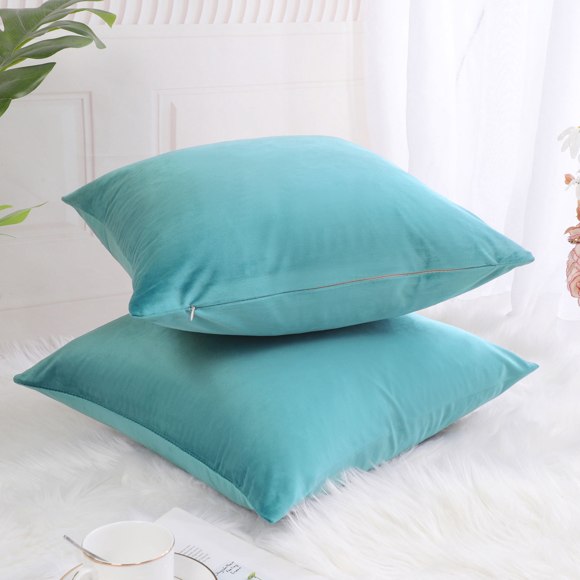 Unique Bargains Velvet Decorative softCushion Throw Pillow Cover 18" x 18" Blue