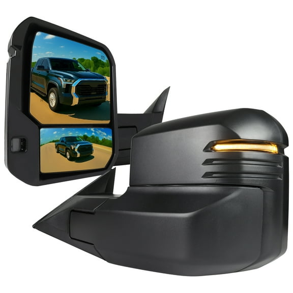 Spec-D Tuning Black Power Heated Manual Fold Tow Mirrors w/ Signal   Reverse Light   Blind Spot Monitor Compatible with 2022-2024 Toyota Tundra Left   Right Pair