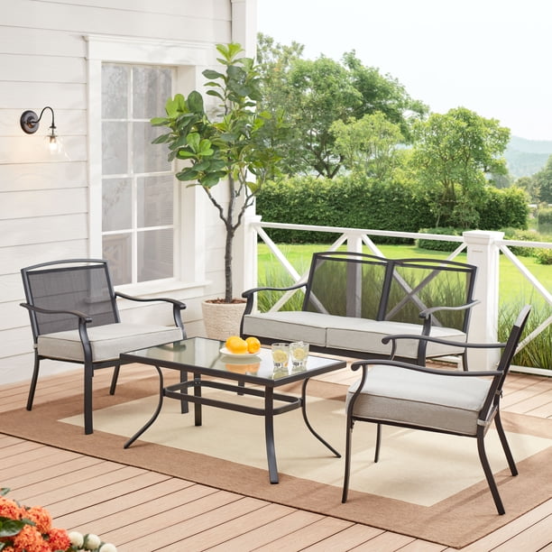Mainstays Alexandra Square 4 Piece Outdoor Patio Conversation Set