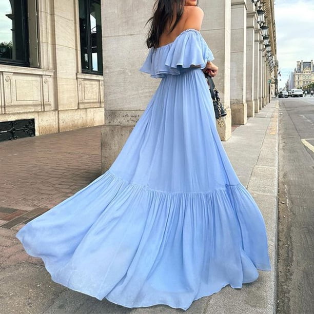 Women Strapless Dress Pattern Solid Color A Line Solid Color One Shoulder  Tube Midi Dress