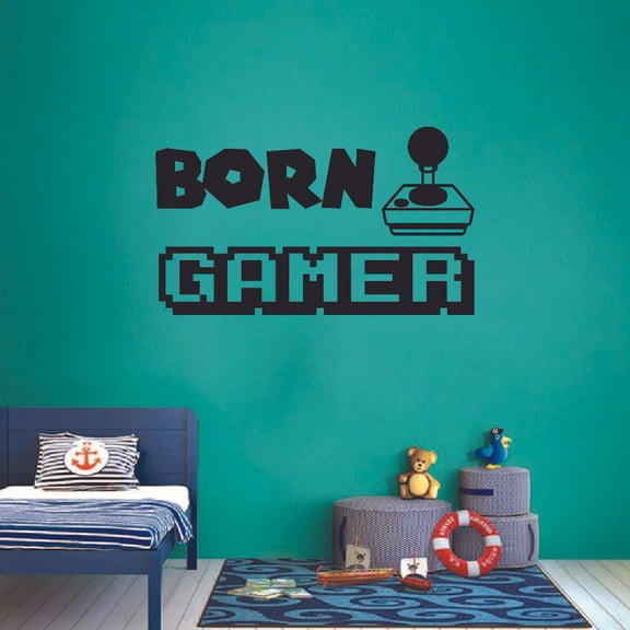 Born Gamer Quote Video Game Joystick Games Gamers Quotes Wall Sticker Art Decal for Girls Boys Room Bedroom Nursery Kindergarten Fun Home Decor Stickers Wall Art Vinyl Decoration Size (8x10 inch)