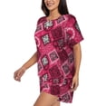 thumbnail image 2 of Naloa Geometry Women's Short-Sleeved Pajama Set, Loungewear, Summer pajamas, Breathable Cozy - Medium, 2 of 9