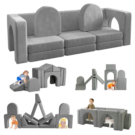 13 Pcs Toddler Sofa for Kids, Linor Modular Kids Couch for Playroom, Kids Play Couch for toddlers 1-3, Kids Sofa Couch, Kids Modular Play Couch, Grey
