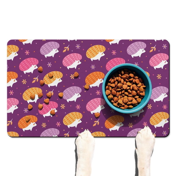 Watercolor Hedgehog Dog Bowl Mat - Absorbent Pet Placemat with Playful Hedgehog Design, Eco-Friendly Materials