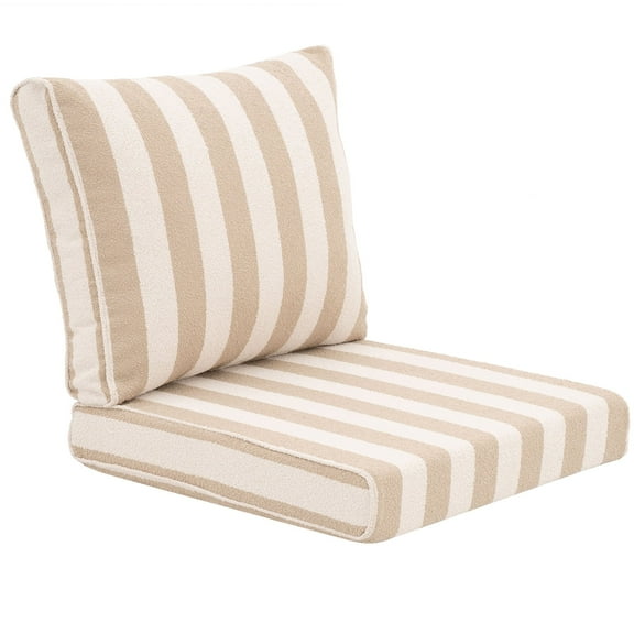 Outdoor Cushion Set for Patio Furniture Deep Seat Chair Cushions Sofa Chair Pad, 24.4x23.6 Inch, Khaki Stripe