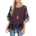 thumbnail image 2 of Cute Party Summer Tops for Women Plus Size Boho Flowy Loose Womens Blouses Trendy Tunics Round Neck Floral Print Color Block Shirts for Women Dressy 3/4 Sleeve Casual Tshirt, 2 of 7