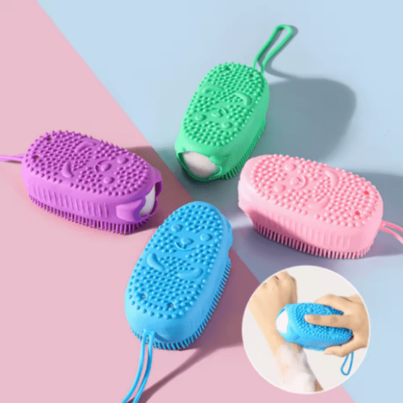 4Pcs Double Sided Silicone Bubble Brush, Soft Exfoliating Bath Scrubber, Massage Shower Brush Full Body Skin Cleaning Tools