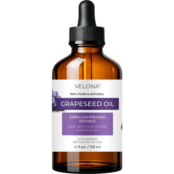 Grapeseed Oil by Velona - 4 fl oz | 100% Pure and Natural Carrier Oil | Refined | Skin, Face, Body, Hair Care | Use Today - Enjoy Results