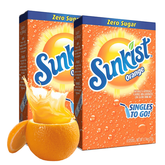 Sunkist Soda Orange Singles To Go Powder Drink Mix Sugar-Free Low-Calorie &  Delicious Fruity Taste Water Enhancer Quick & Convenient Water Beverages (2 Boxes- 12 Total Servings)