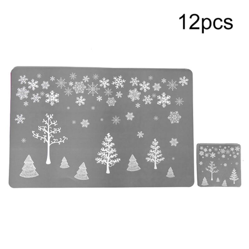 Red RuiWen 12 Pieces/6 Sets Christmas Placemats and Coasters,Washable Table Place Mat for Christmas Party Winter Holiday Wedding Dinner Decoration 