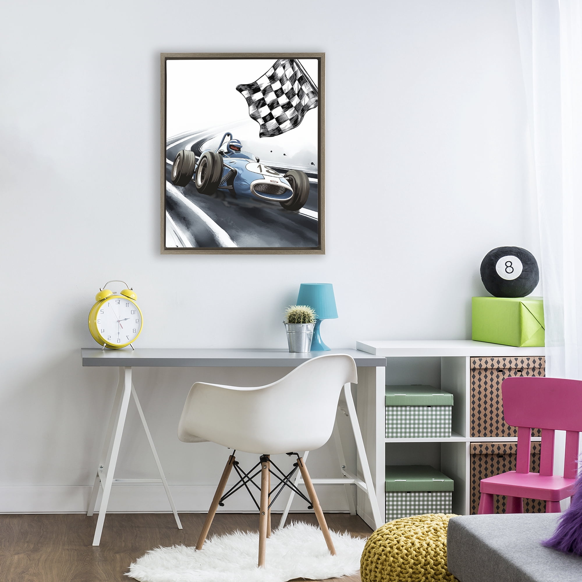 Stupell Industries Dynamic Racecar Driving Brown Framed Floater Canvas Wall Art, design by Christine Simpson Art