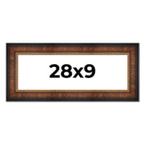 28x9 Frame Brown Walnut Gold Ornate Trim Solid Wood Plein Air Picture Frame | 3 Inch Moulding Width