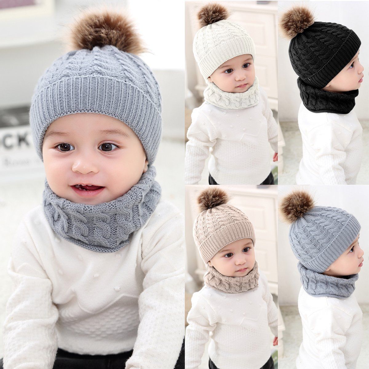 Toddler Kids Girl&Boy Baby Infant Winter Crochet Knit Hat Beanie Cap Scarf Set - image 1 of 5