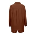 thumbnail image 5 of JIAYUE Women 2 Piece Outfits Sets Long Sleeve Casual Lapel Spring Summer Fall Everyday Wear Button Down Shirt With Comfortable Shorts Loungewear Female Breathable Clothing Set, 5 of 9