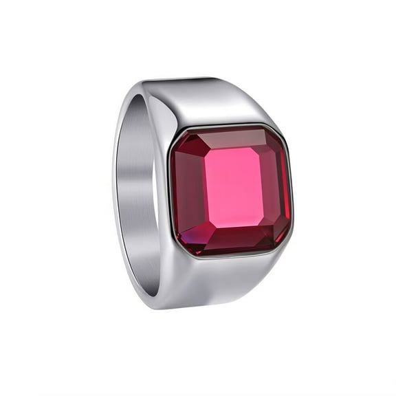 PAURO Gemstone Signet Rings for Men and Women Gold/Silver/Black Plated Cubic Zirconia Square Colorful Personalized Dainty Cut Jewelry Silver Magenta Size 8