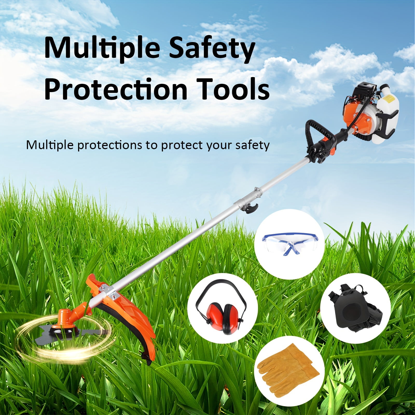 52cc 6 In 1 Multi Functional Garden Trimming Tools, Gas Powered String Trimmer, Weed EaterGas Powered Hedge Trimmer Lawn Edger, Long Reach Pole Saw For Tree Trimming BranchBrush Cutter