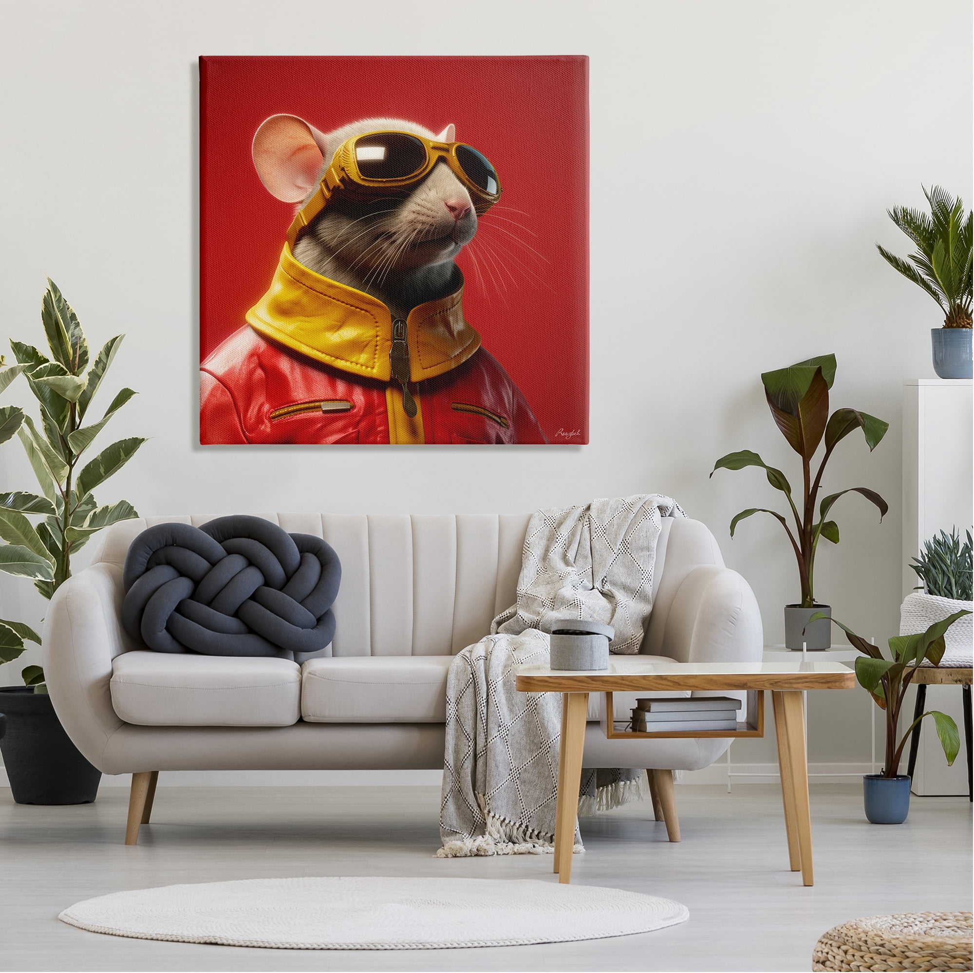 Stupell Industries Mouse in Red Portrait Animals & Insects Painting Gallery Wrapped Canvas Art Print Wall Art, 36 x 36