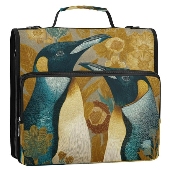 Zipper Binder 3 Rings Stationery Office Files Daily Organizer File Folder Storage Bag Two Penguins