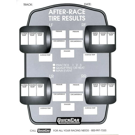 Quickcar Racing Products After Race Tire Setup Chart 50 pc P/N