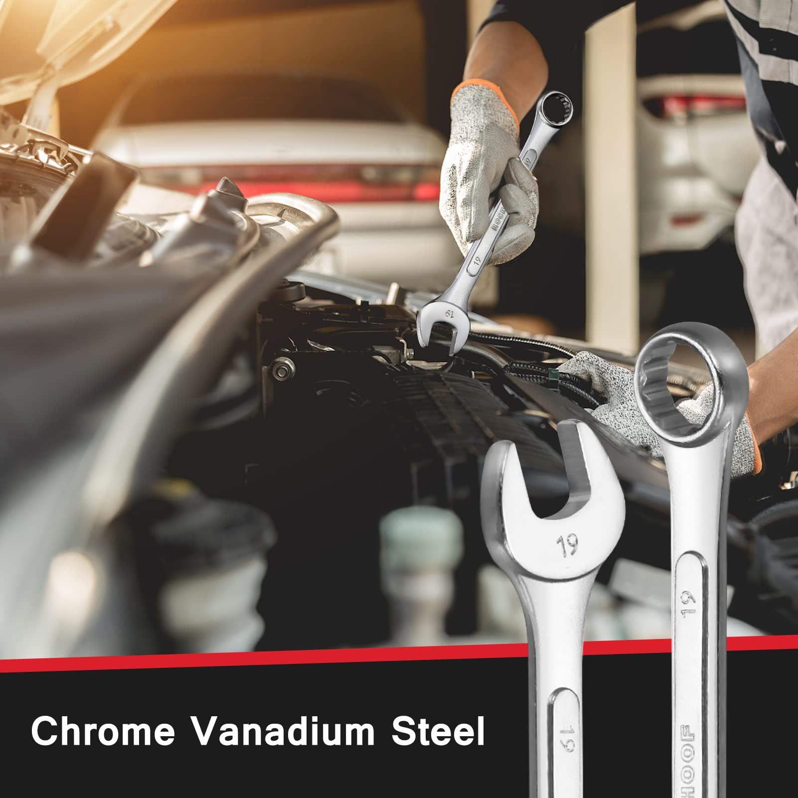 Combination Wrench Set Metric,10-Piece 6-19mm Combination Wrenches 12-Point Chrome Vanadium Steel Wrench Set with Rolling Pouch