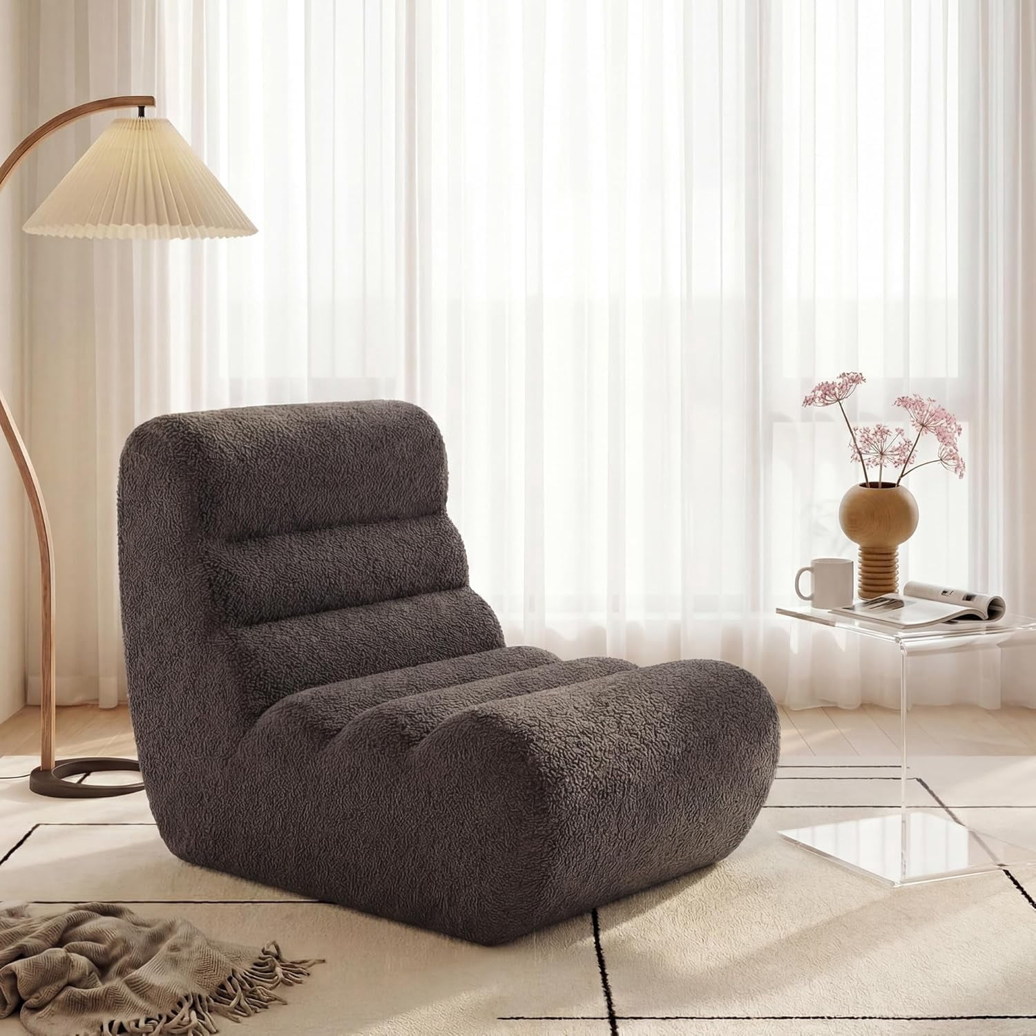 Springg Bean Bag Chairs for Adults, Chaise Lounge Chair Indoor with Memory Foam, Cozy Reading Chair with Convenient Movable Handle for Living Room, Apartment, Home Theater (Grey)
