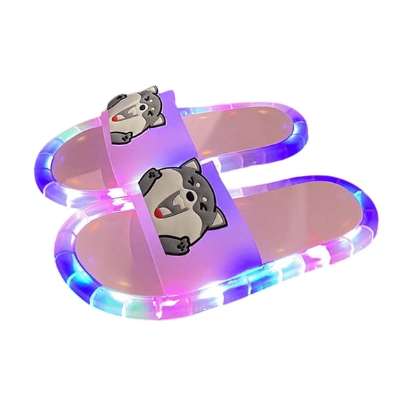 FINALGANG Kids Open Toe Single Strap Slide Slippers With 3D Cartoon Decor Colorful Light-Up Sole For Indoor Outdoor Summer Daily Wear Pink