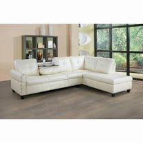 PonLiving Sectional Sofa, 2 Piece Living Room Faux Leather Couch with Storage Ottoman, Cup Holder, Left Facing Chaise, Off White